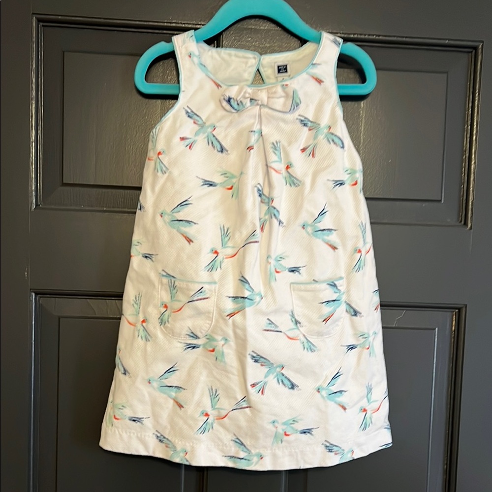 Cream and Blue Sundress with Scoop Neck and Sleeveless Design